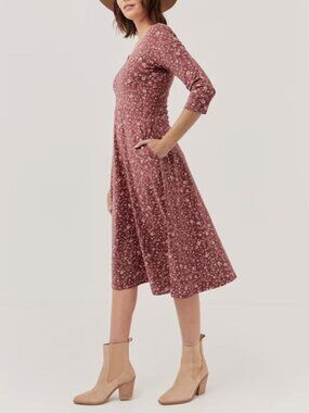 Pact fit & flare organic cotton midi dress in pink Western floral party travel